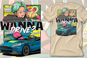 draw an illustration for tshirt with anime style