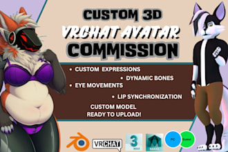 create 3d vrchat avatar, vrc avatar, VR character, furry fursona nsfw in unity