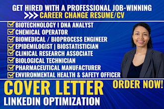 write biotechnology resume, medical scientist, bioprocess, biomedical engineer