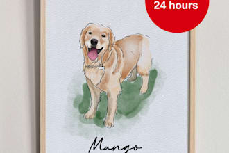 draw a watercolor style custom portrait pet