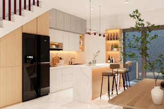 do kitchen interior design and 3d modelling full rendring
