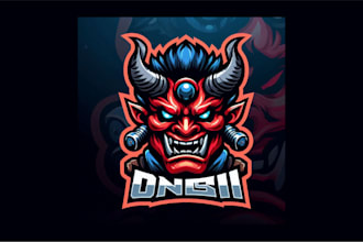 do creative oni mask head mascot logo with express delivery