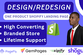 design shopify ecommerce website or landing page with pagefly, gempages, shogun