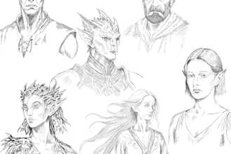 draw fantasy character portraits in detailed pencil sketch style