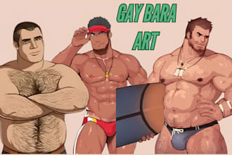 draw gay bara, bara nsfw, gay couple, anime art, bara illustration, gore or yaoi