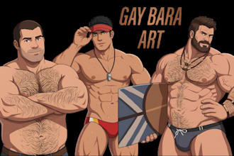 draw gay bara, bara nsfw, gay couple, anime art, bara illustration, gore or yaoi