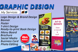 design flyer, jotter, rollup banner and mockup logo