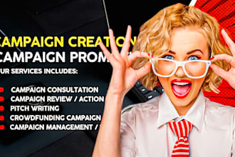 promote crowdfunding, kickstarter , gofundme fundraising campaign to get donors
