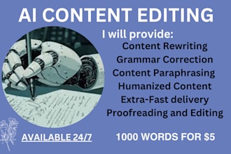 manually edit, rewrite, and humanize ai generated  content, articles, books, etc