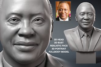 sculpt printable 3d head model, bust up, realistic face portrait from reference