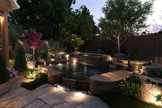 make a exterior and landscape design with renders