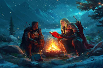 make a fantasy illustration, dnd character or party
