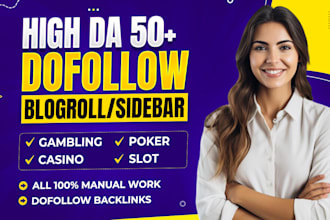 provide high da dr 50 plus blogroll sidebar seo backlinks