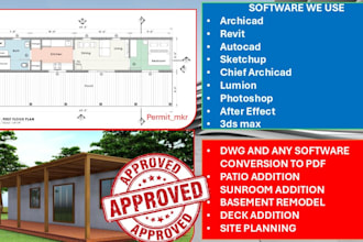 blueprint architectural drawings for patio, basement, deck for city permit