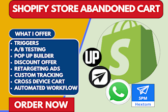 setup shopify store abandoned cart recovery hextom sendvio dondy uppush fastr