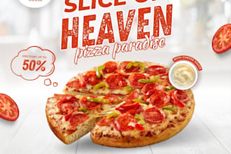 design pizza and burger posts, flyers, menu in 24 hours