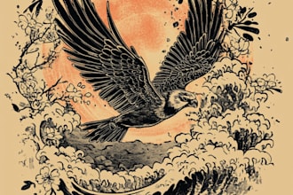 design custom flash tattoo in woodblock style