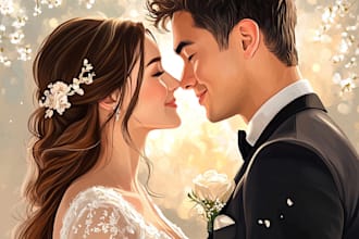 design cute couple and wedding portrait illustration