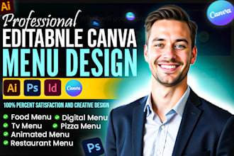 do editable restaurant menu design, digital menu, food menu, price list in canva