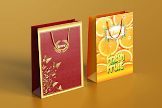 design a unique modern shopping bag, tote bag, paper bag, mailer bag, gift bag