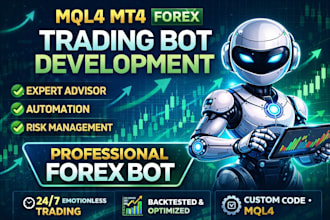 develop mql4, forex trading bot and metatrader4, expert advisor