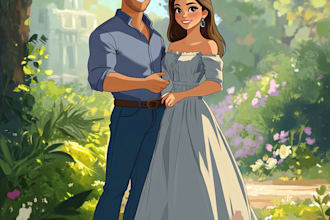 create disney family couple cartoon portrait