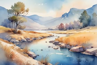 draw a watercolor landscape illustration