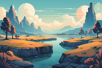 draw a flat vector landscape illustration