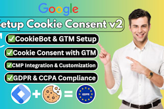 setup cookie consent v2, consent banner, cookie bot, gdpr with gtm, ga4
