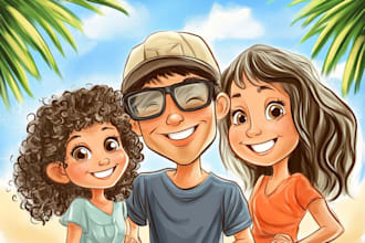 draw family caricature portraits, caricature cartoon from photo