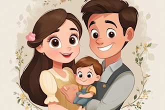 draw disney family couple cartoon portrait illustration