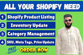 do shopify product listing, product upload and inventory update