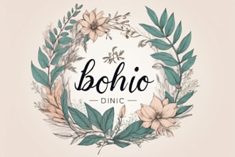 design boho chic hand drawn botanical logo