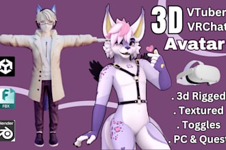 create 3d custom vrchat avatar vtuber avatar furry avatar anime avi model unity