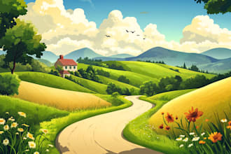 draw a flat vector landscape illustration