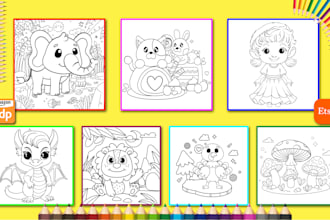 draw kids cute kawaii line art illustrations for bold and easy coloring page