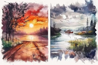 paint realistic landscape watercolor painting illustration