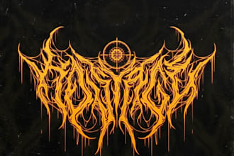 custom death metal, metalcore, deathcore logo with texture and chrome effect
