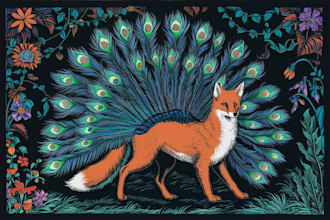 illustrate animal or botanical linocut based