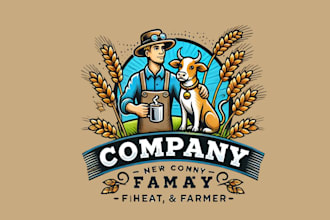 design a unique wheat, farmer, farm, and animal mascot logo for you