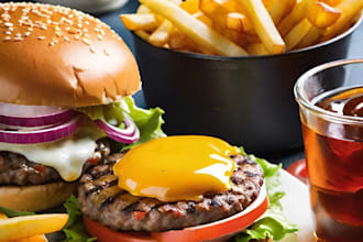 do mouthwatering ai generated burger and fries photography for your brand