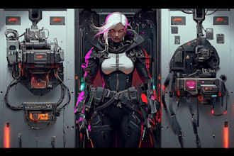 draw sci fi , cyberpunk , mecha, fantasy character design