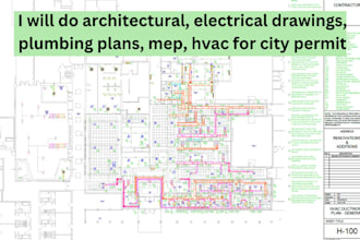 do architectural stamp, mep hvac plumbing electrical drawing for city permit