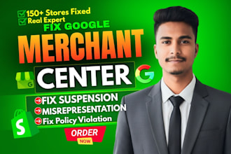 fix google merchant center suspension and merchant center misrepresentation