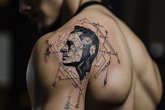 custom a geometric realism in black and grey tattoo design