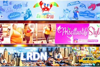 design youtube banner with a custom logo, intro and outro