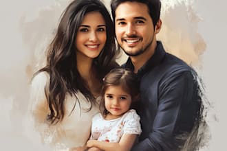 paint realistic digital oil paint family portrait, couple dray portrait, couple