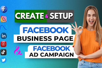 be create social media, setup facebook business page,instagram page and fb ads