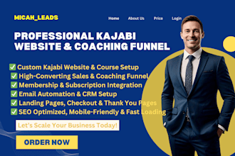do professional kajabi website design online course setup expert coaching funnel