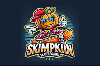 do unique skateboarding pumpkin mascot logo in just 2 days
